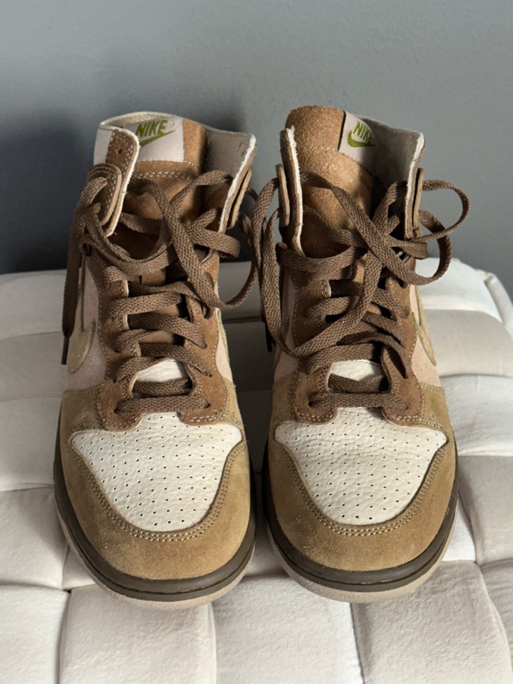Nike Beige, Brown and Cream Suede High-Top Sneakers
